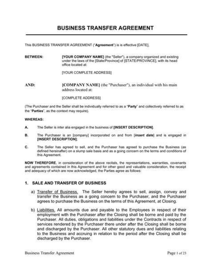 How do you draft a business transfer agreement?