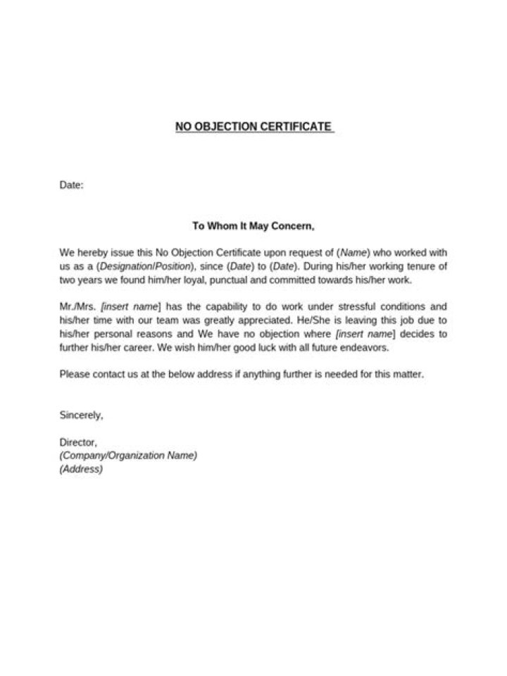 How do you write a certificate of no objections?