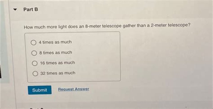 How much more light does an 8-meter telescope gather than a 2-meter telescope?