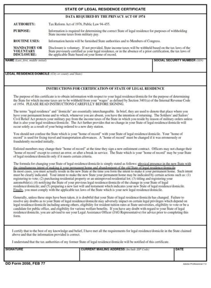 What determines your state of residence military?