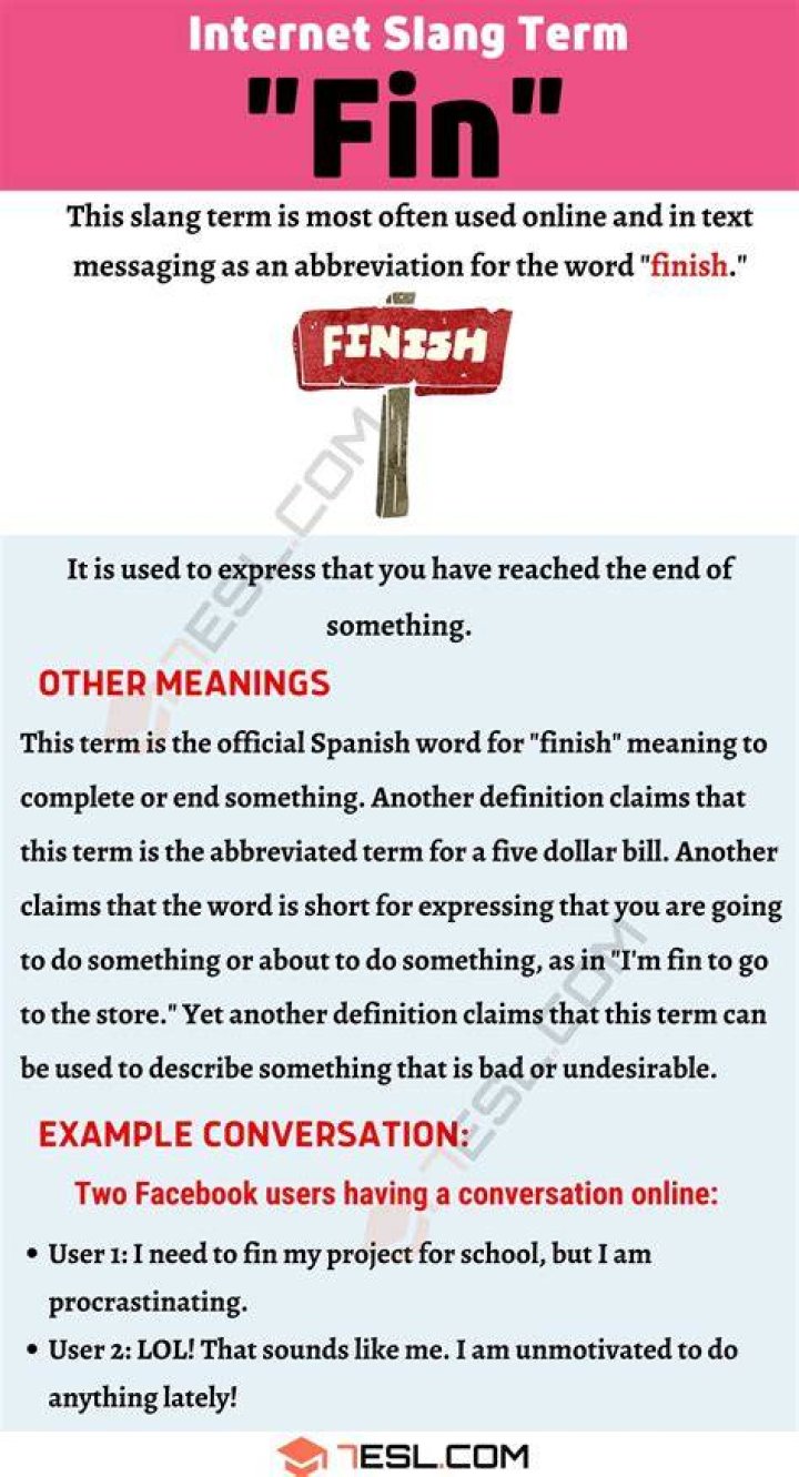 What does Fin stand for in slang?