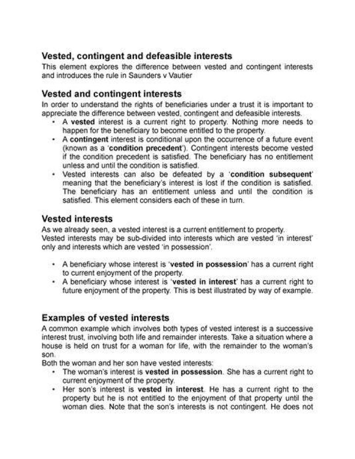What does vested interest in a property mean?