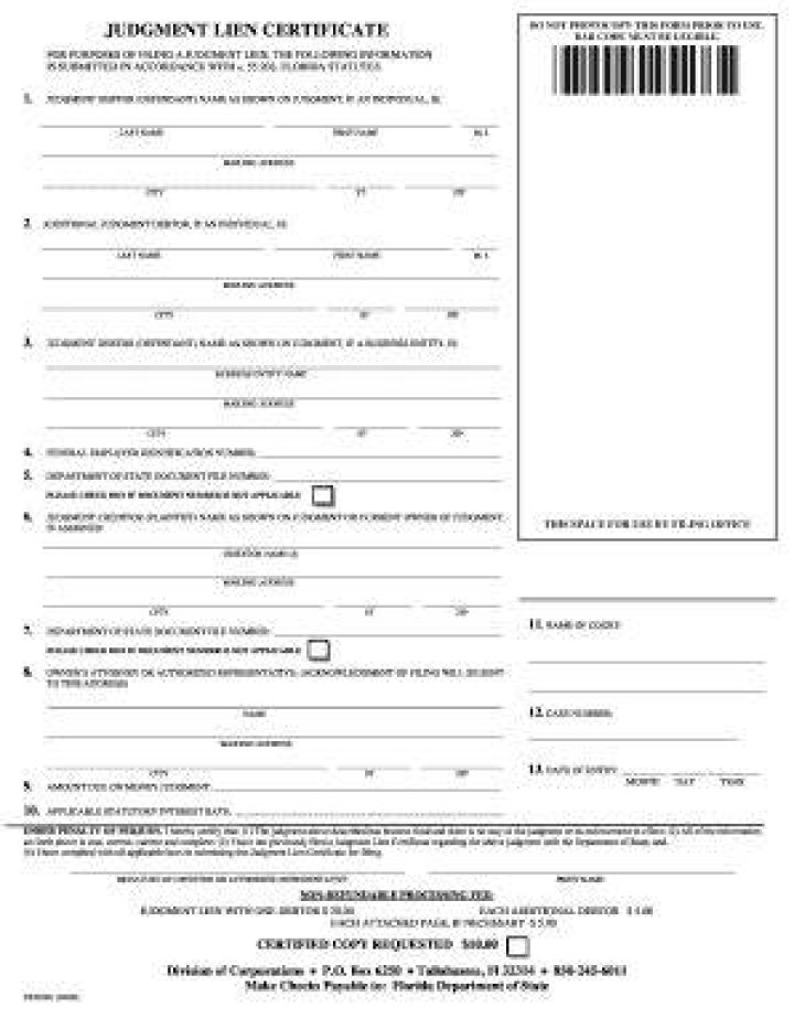 What is a Judgement lien certificate?