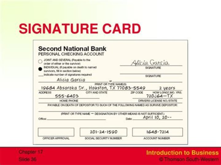 What is a signature card for bank account?