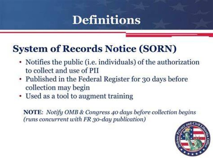 What is a system of records notice Sorn filed?