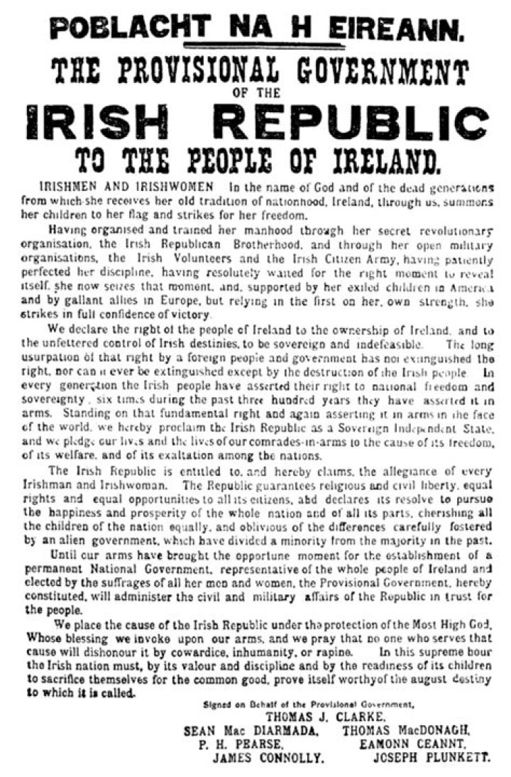 When was the Irish proclamation written?