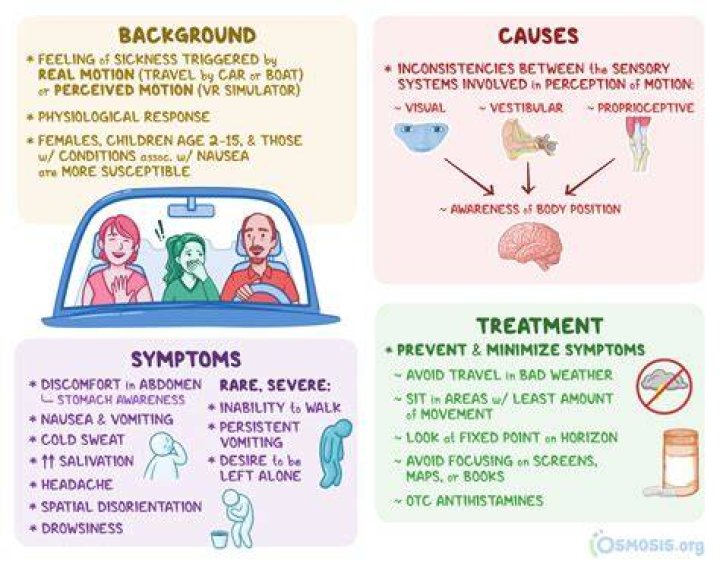 Where should you sit to avoid car sickness?
