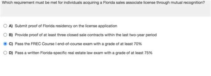 Which requirement must be met for individuals acquiring a Florida sales associate license through mutual recognition?
